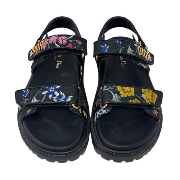 Christian Dior Black and embroidered Floral Sandals Sz-37 - Picture 2 of 4